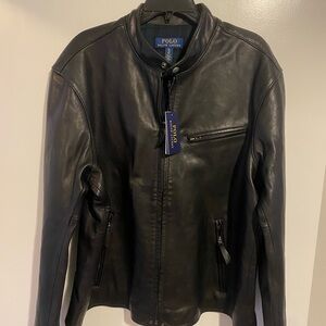 Polo by Ralph Lauren Men’s size XL Black Lambskin Leather Cafe Moto Jacket NWT!